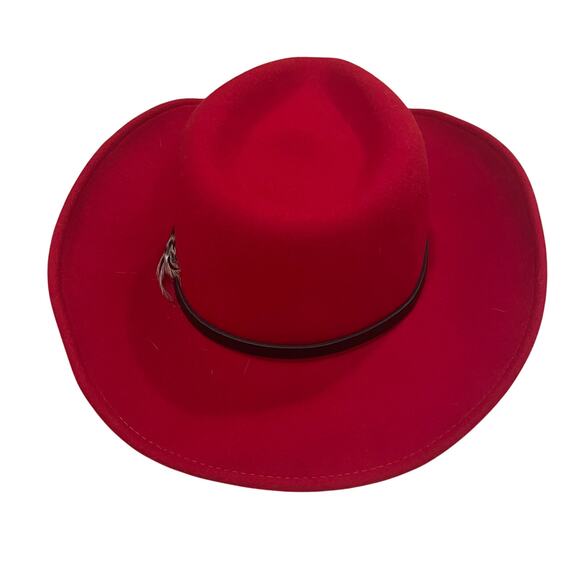 Red 100% Wool USA Fedora Hat L | Feather Holiday Western Revival Nashville - Picture 6 of 11